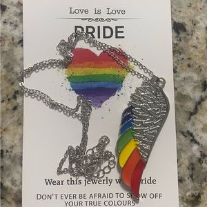 Pride rainbow wing feather pendant necklace